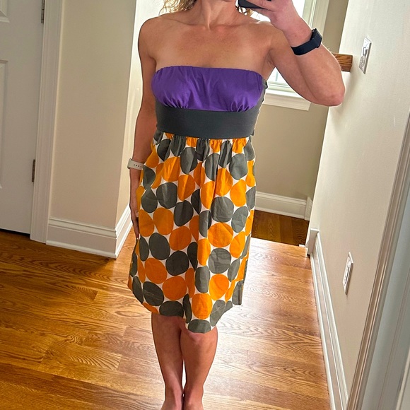 Strapless Anthropologie Hype Sundress polka dots colorful multicolor fit flare - Picture 1 of 14